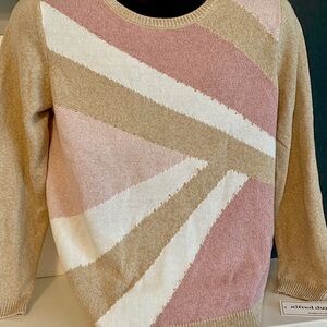 Vintage Alfred Dunner Petite Small Striped Sweater Pink Brown Trivets